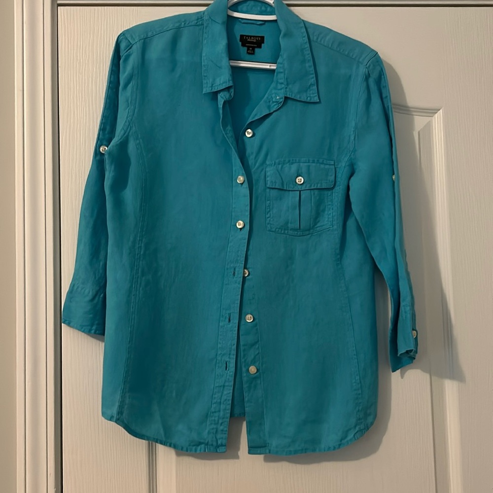 Talbots Blue Pure Irish Linen Button Front Shirt